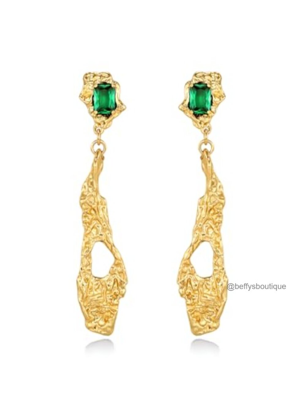 18K gold plated Abstract Chunky Dangle Statement Earrings Rectangle Green